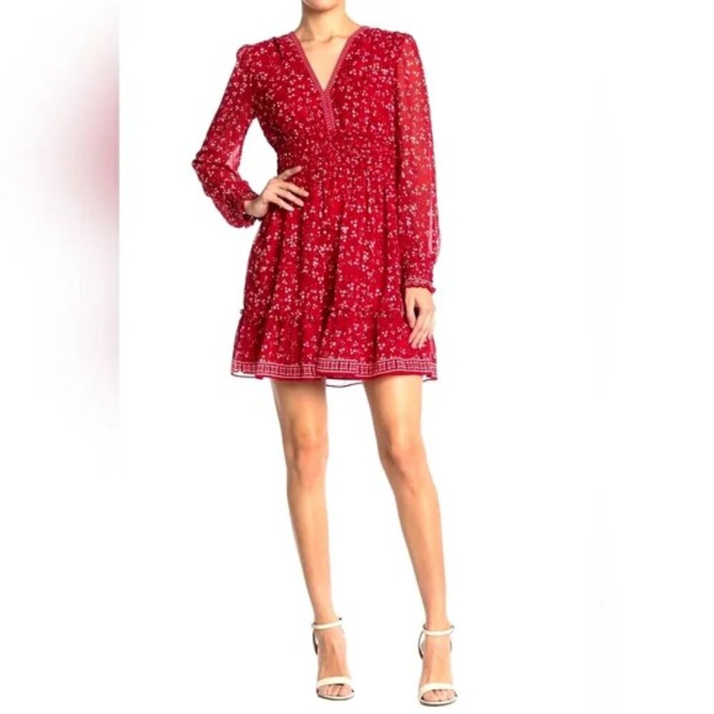 💙 Max Studio Red Floral Long Sleeve Dress – Size Small